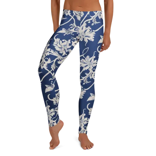 Blue Garden Scroll on a Leggings