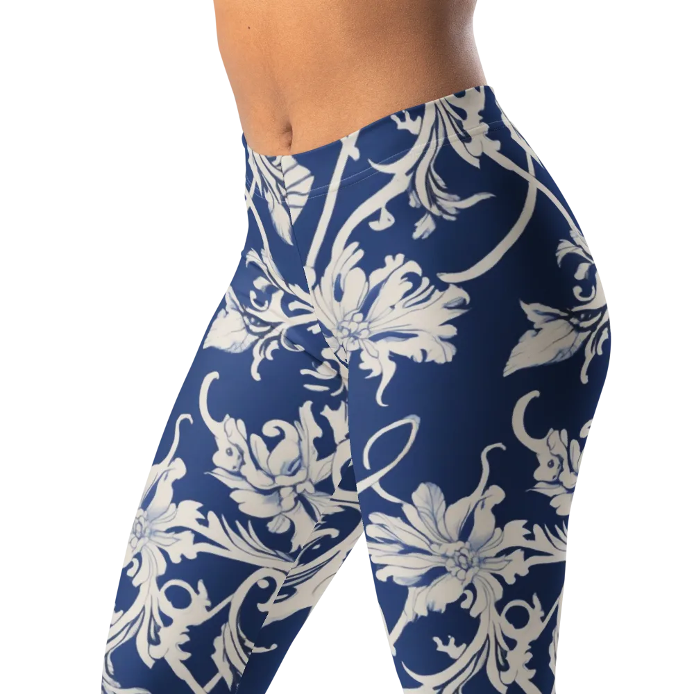Blue Garden Scroll on Leggings — Left Front