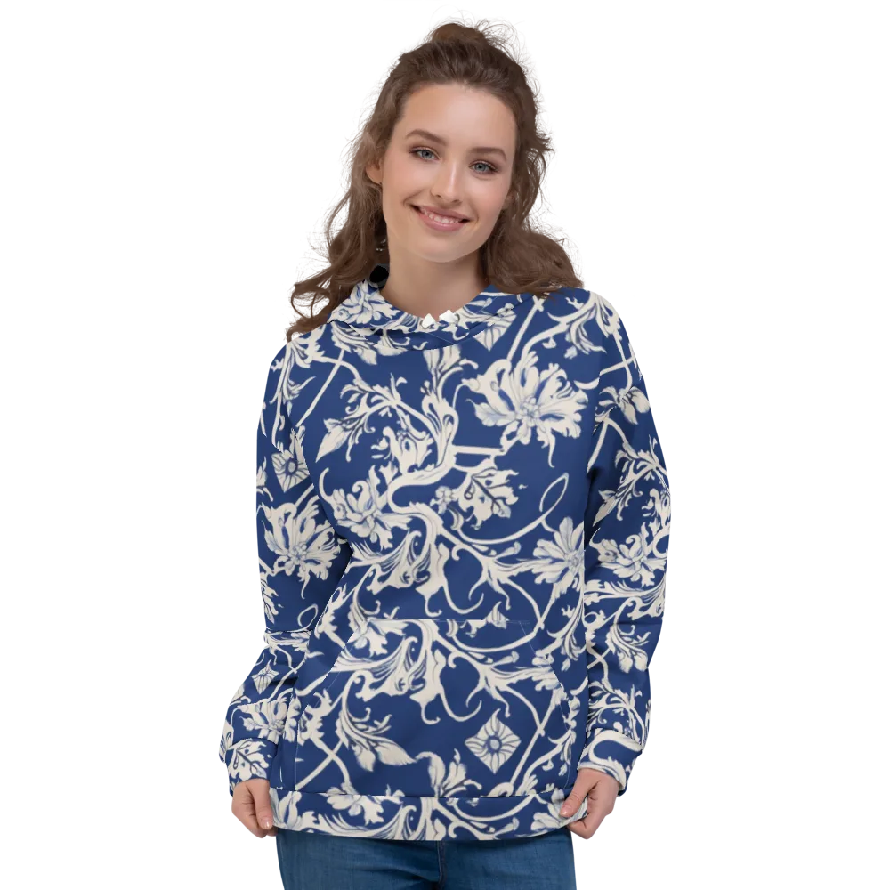Blue Garden Scroll on Hoodie — Front