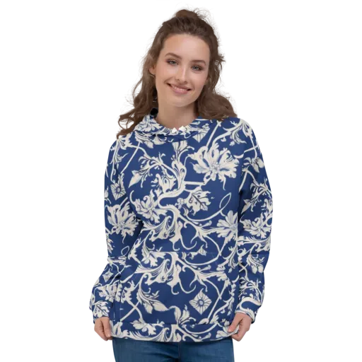 Blue Garden Scroll on a Hoodie