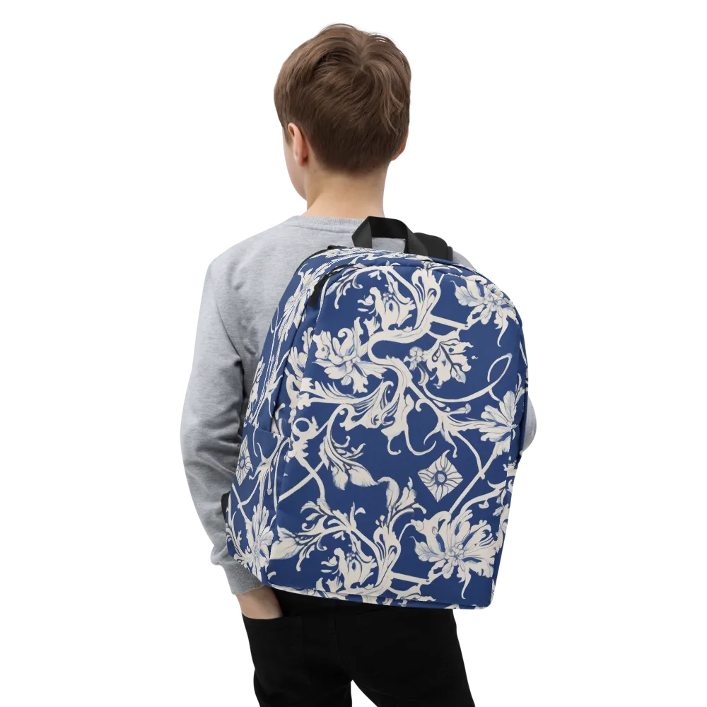 Blue Garden Scroll on Minimalist Backpack — Zoomed-in