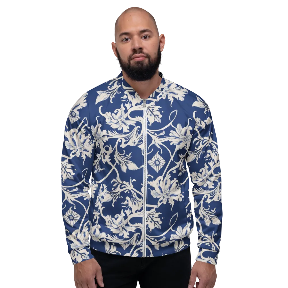 Blue Garden Scroll on Bomber Jacket — Front