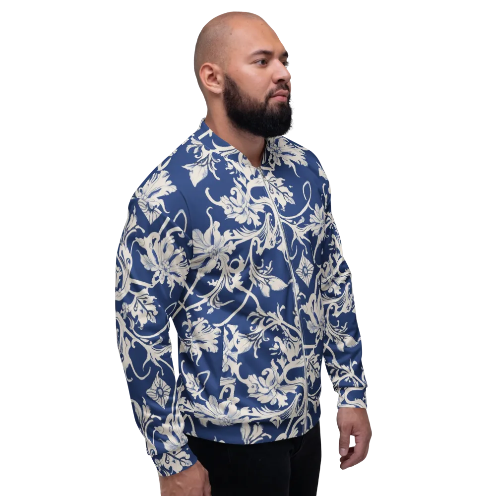 Blue Garden Scroll on Bomber Jacket — Right