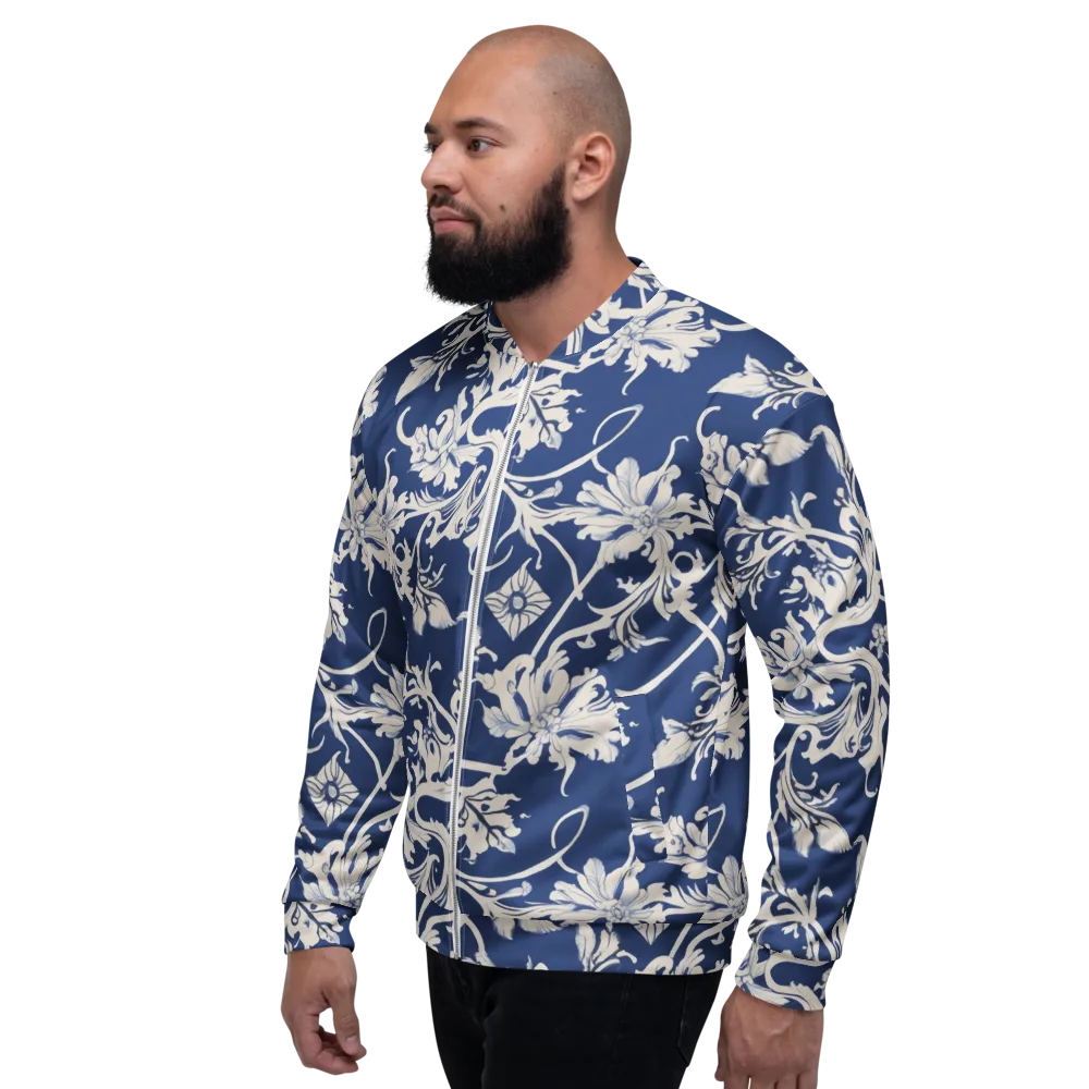 Blue Garden Scroll on Bomber Jacket — Left