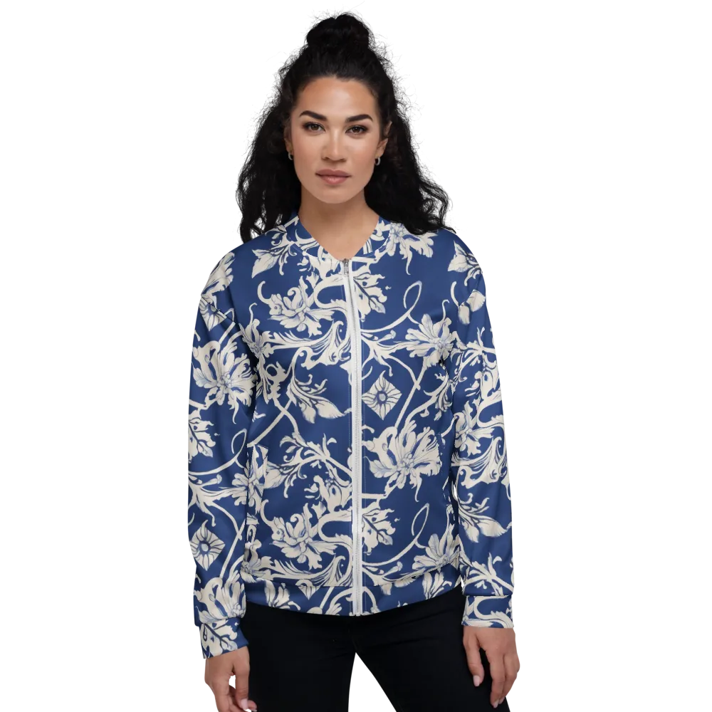 Blue Garden Scroll on Bomber Jacket — Front