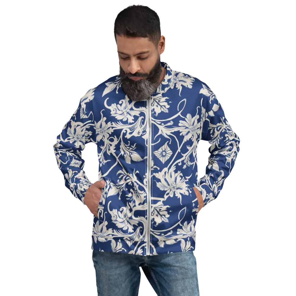 Blue Garden Scroll on Bomber Jacket — Front