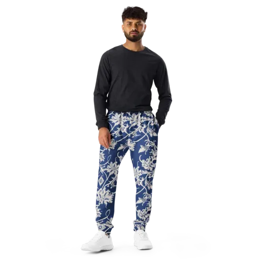 Blue Garden Scroll on a Men's Joggers