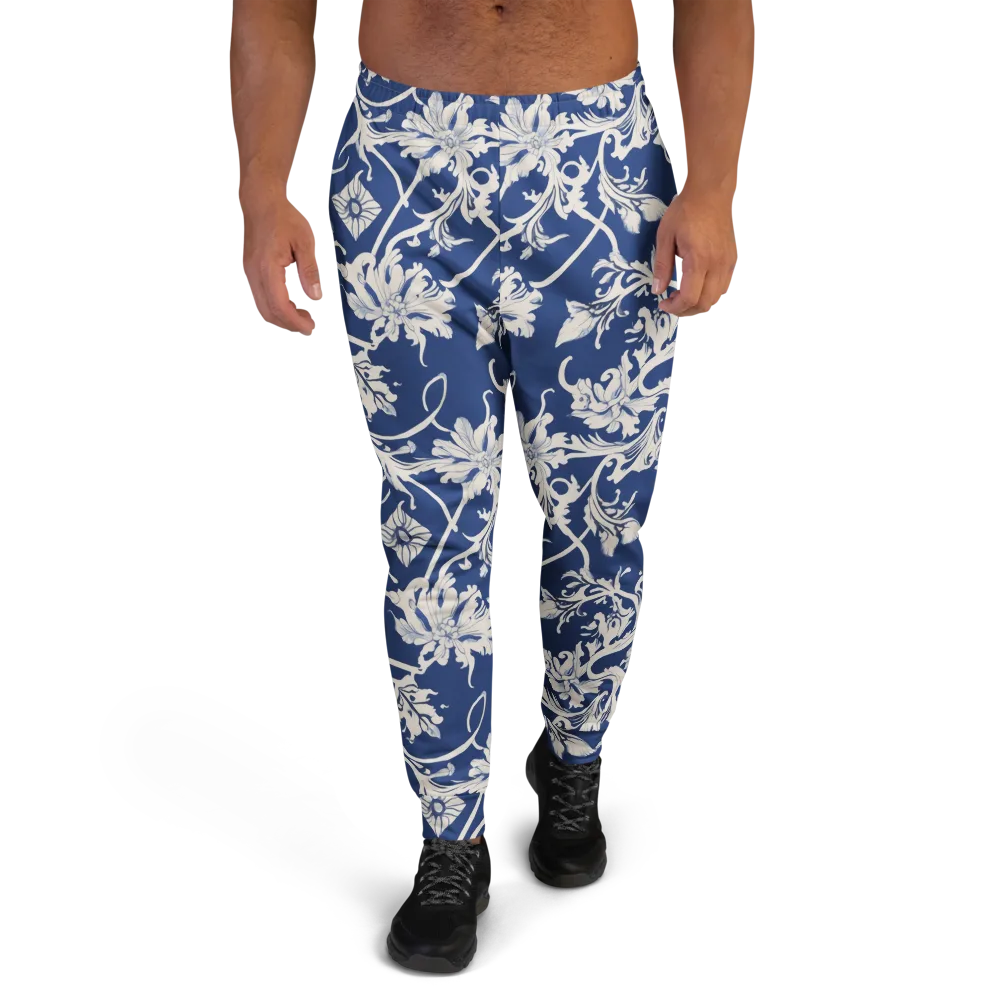 Blue Garden Scroll on Men's Joggers — Front