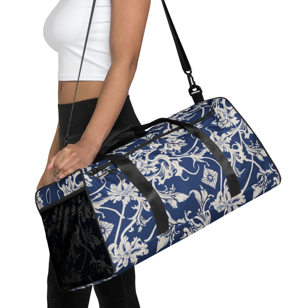 Blue Garden Scroll on Duffle Bag — Front