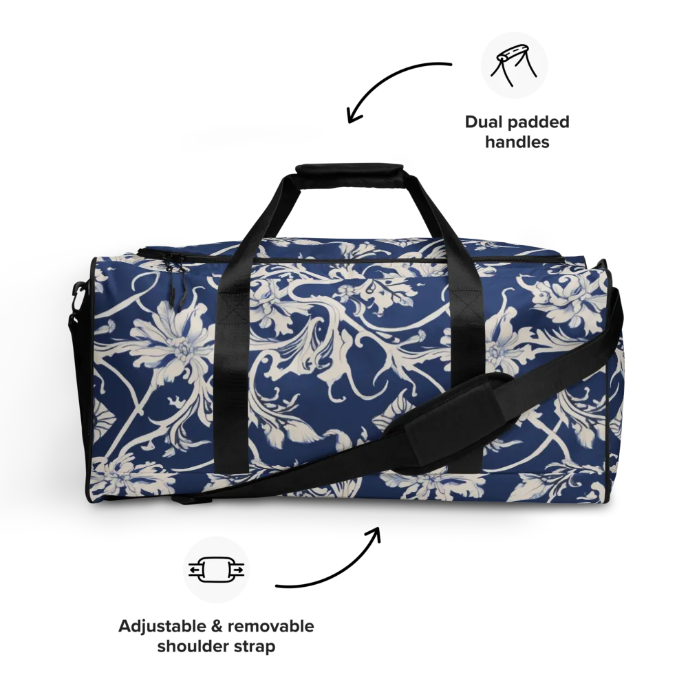 Blue Garden Scroll on Duffle Bag — Front