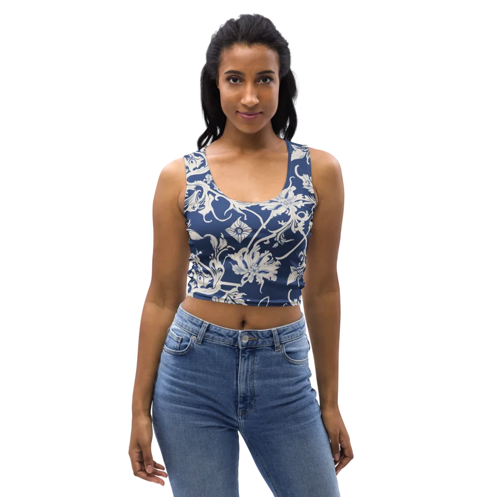 Blue Garden Scroll on Crop Top — Front