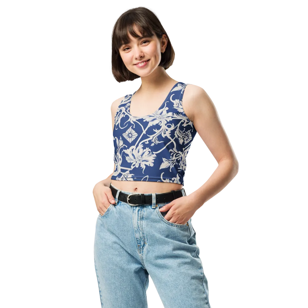 Blue Garden Scroll on Crop Top — Front