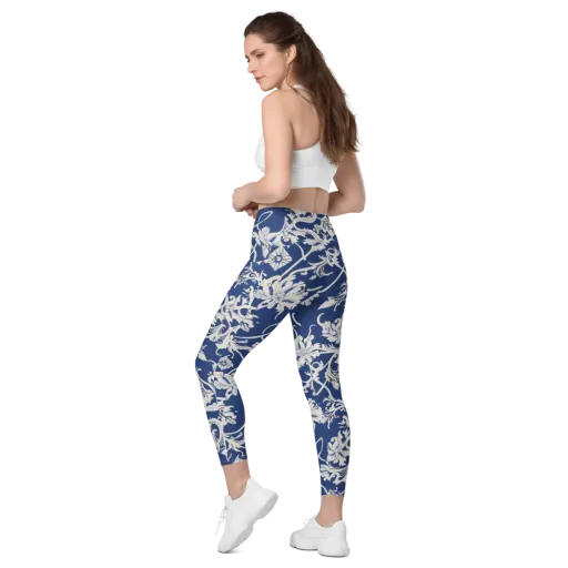 Blue Garden Scroll on a Leggings with Pockets