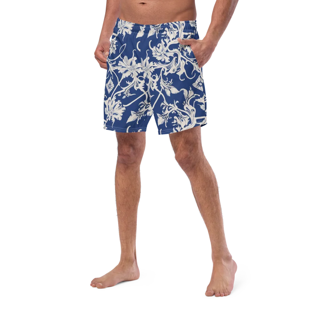 Blue Garden Scroll on Swim Trunks — Left Front