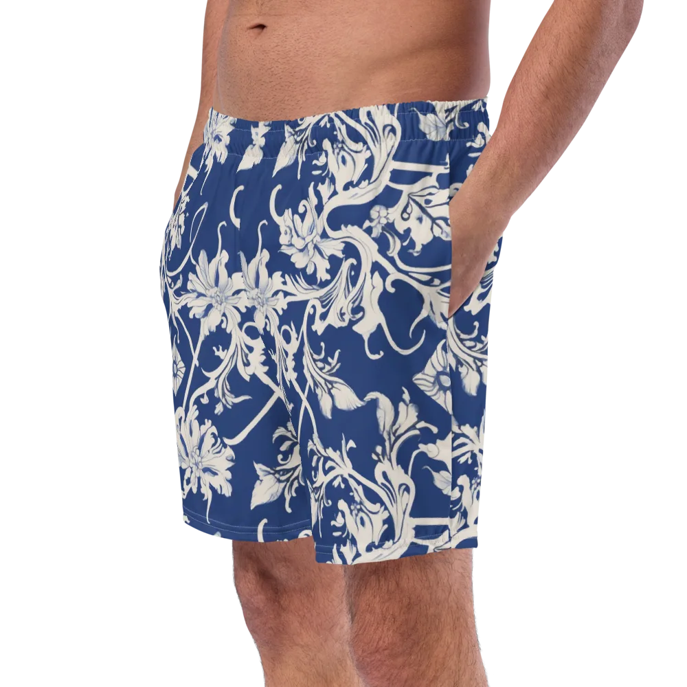 Blue Garden Scroll on Swim Trunks — Left Front