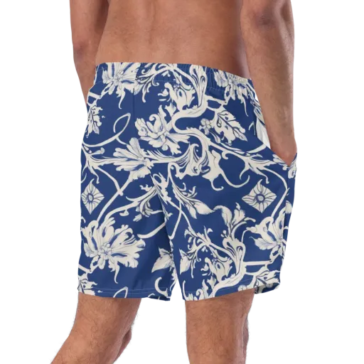 Blue Garden Scroll on a Swim Trunks