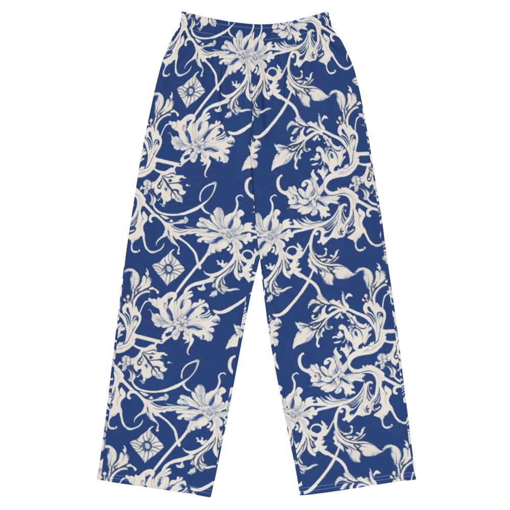 Blue Garden Scroll on Wide-Leg Pants — Front