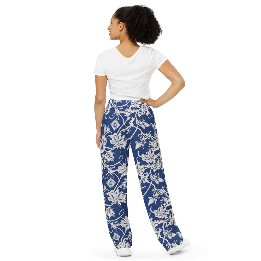 Blue Garden Scroll on Wide-Leg Pants — Back
