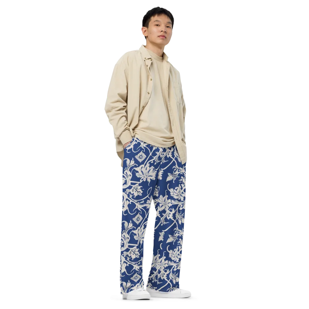 Blue Garden Scroll on Wide-Leg Pants — Right Front