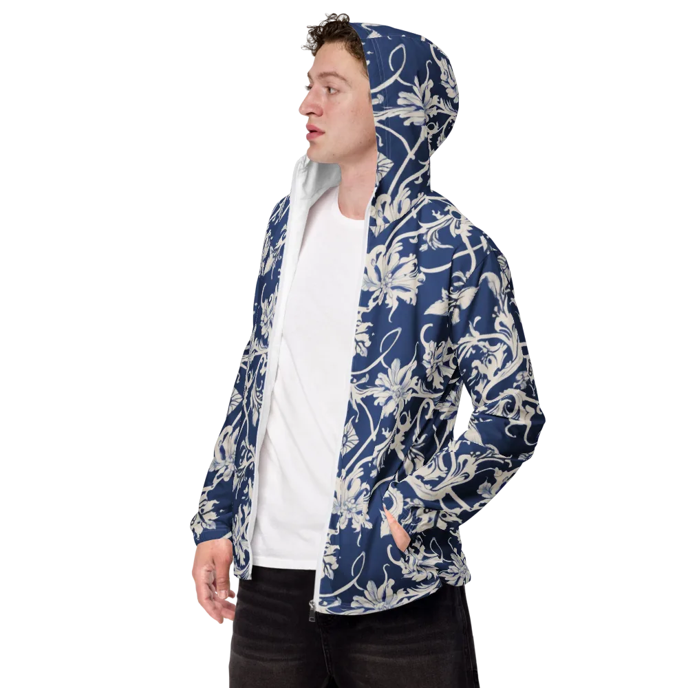 Blue Garden Scroll on Men's Windbreaker — Left Front
