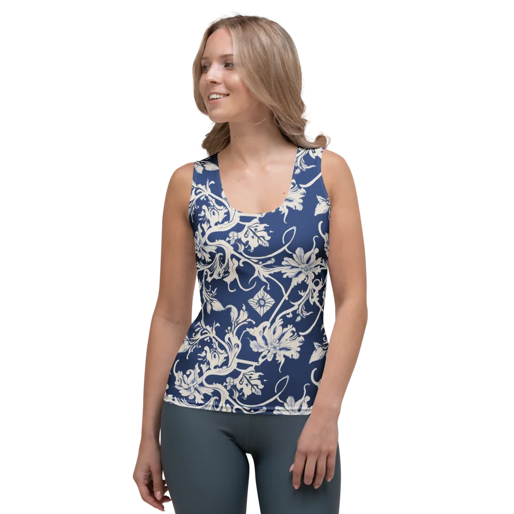 Blue Garden Scroll on Women's Tank Top — Front