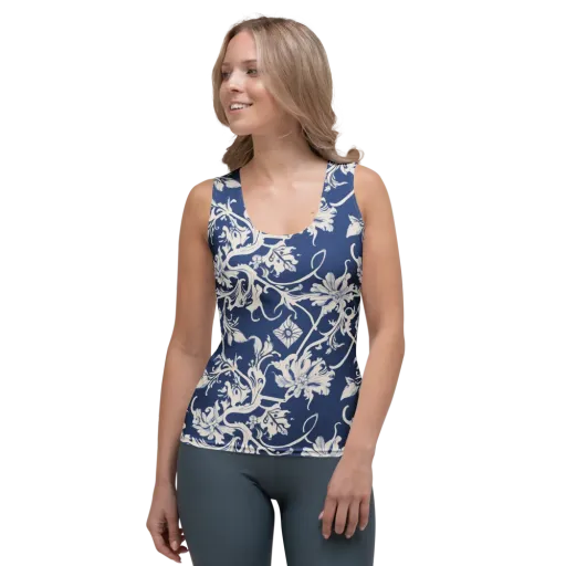 Blue Garden Scroll on a Women's Tank Top