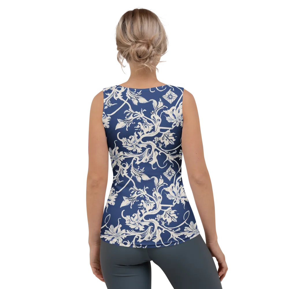 Blue Garden Scroll on Women's Tank Top — Back