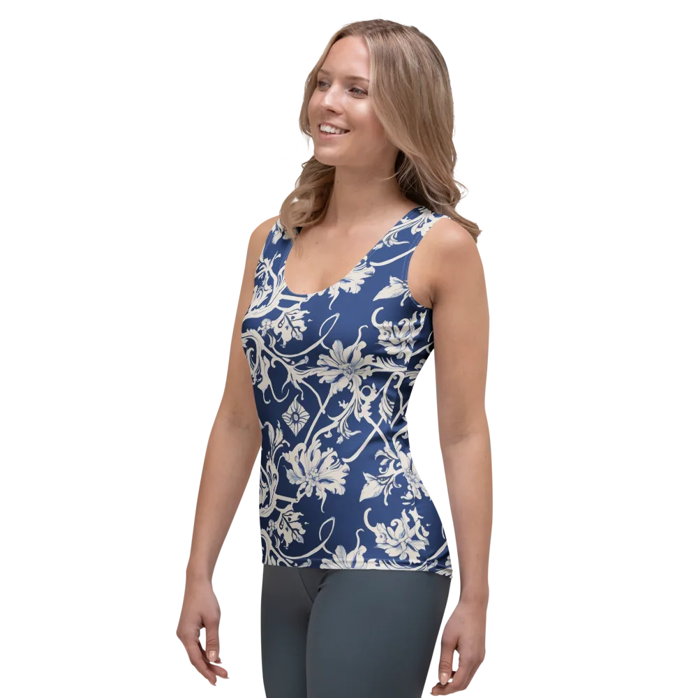 Blue Garden Scroll on Women's Tank Top — Left Front