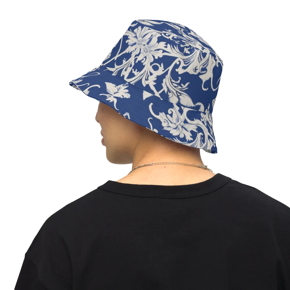 Blue Garden Scroll on Reversible Bucket Hat — Back Inside