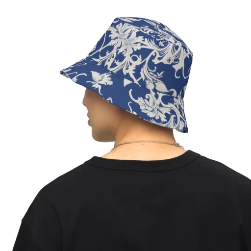 Blue Garden Scroll on a Reversible Bucket Hat