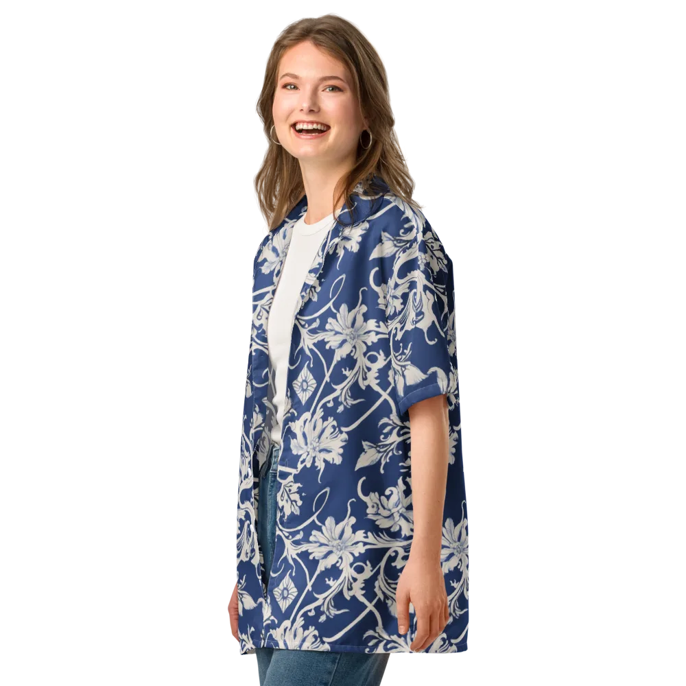 Blue Garden Scroll on Button Shirt — Left Front