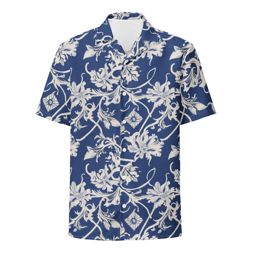 Blue Garden Scroll on Button Shirt — Front