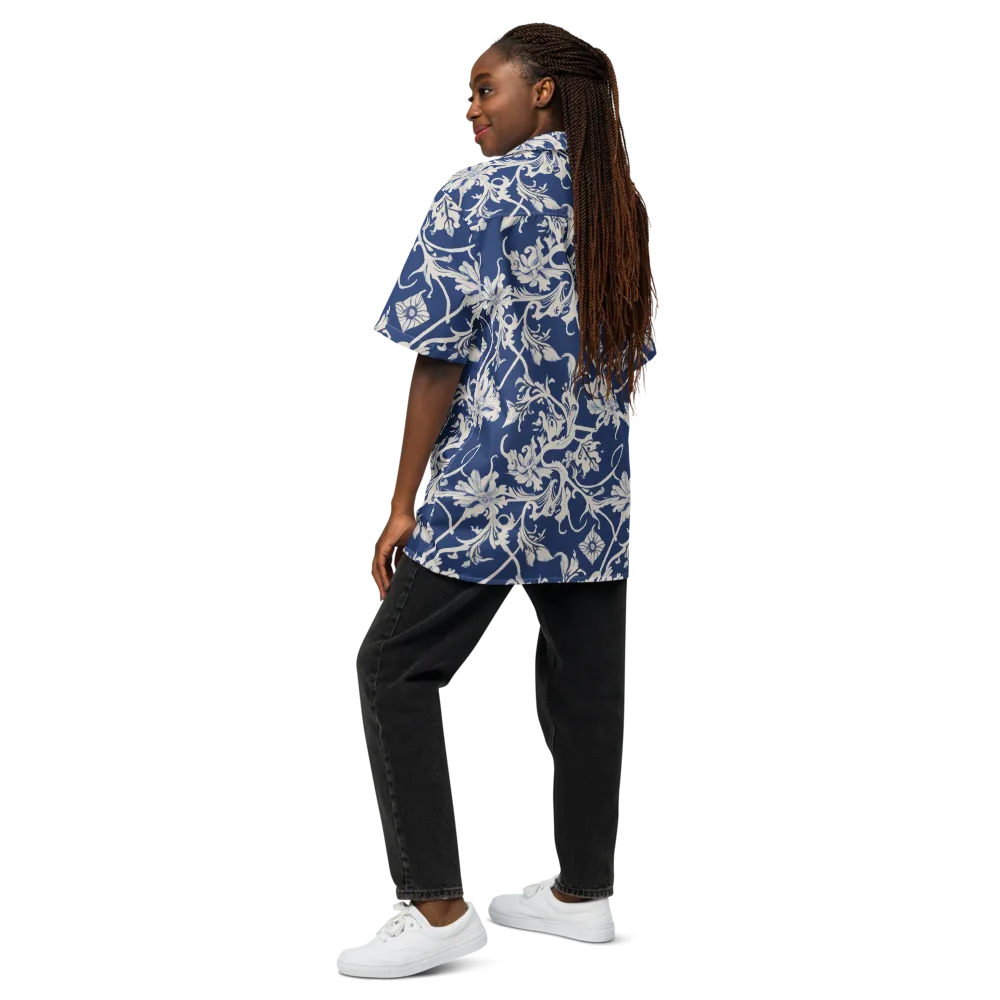 Blue Garden Scroll on Button Shirt — Back