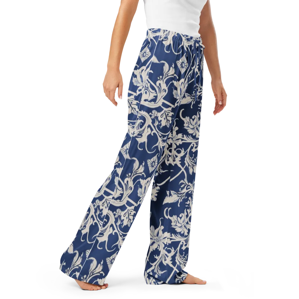Blue Garden Scroll on Women's Pajama Pants — Right Front