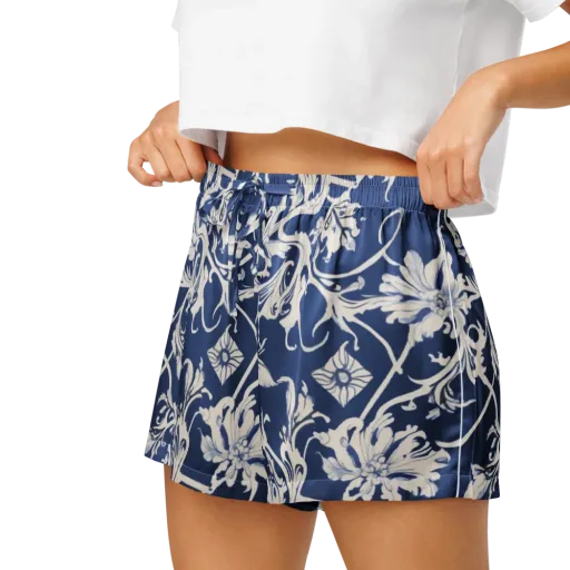 Blue Garden Scroll on a Women's Pajama Shorts