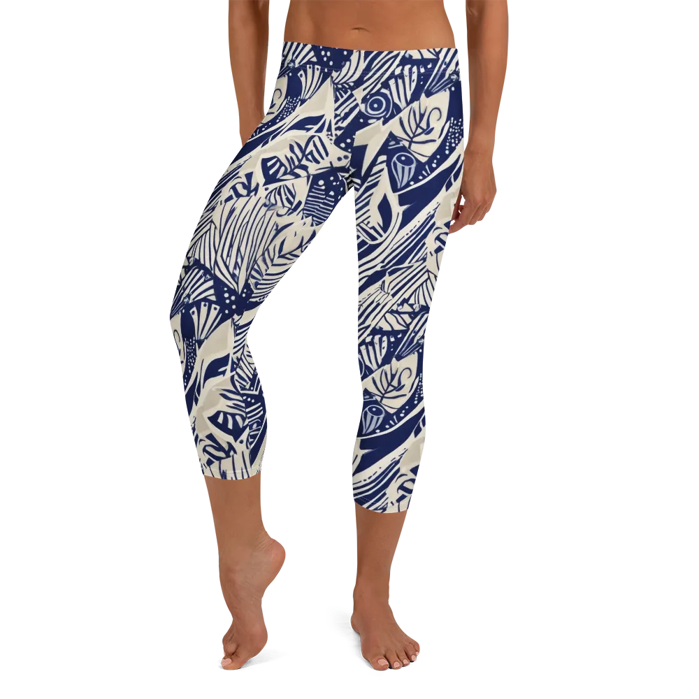 Indigo Jungle on Capri Leggings — Front
