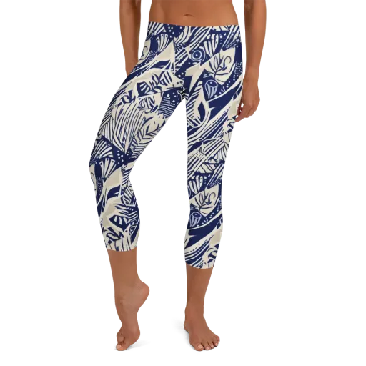 Indigo Jungle on a Capri Leggings