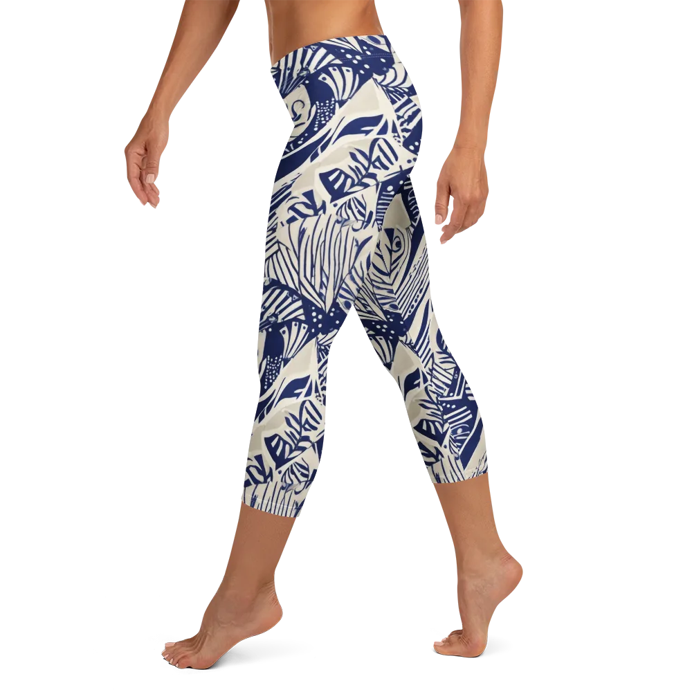 Indigo Jungle on Capri Leggings — Left