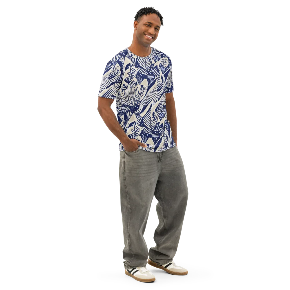 Indigo Jungle on Men's Cotton Crew Neck T-Shirt — Right Front