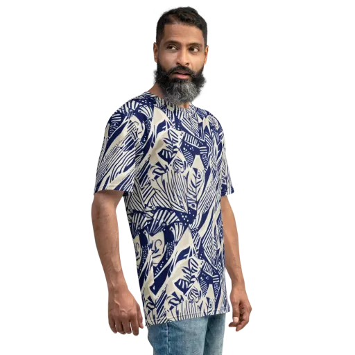 Indigo Jungle on a Men's Crew Neck T-Shirt