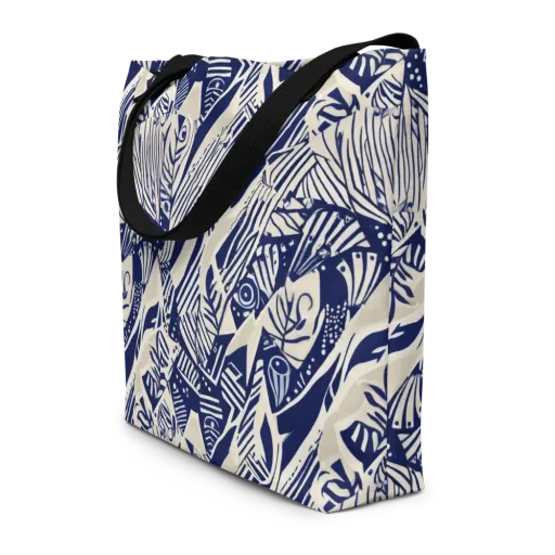 Indigo Jungle on a Large Tote Bag W/ Pocket