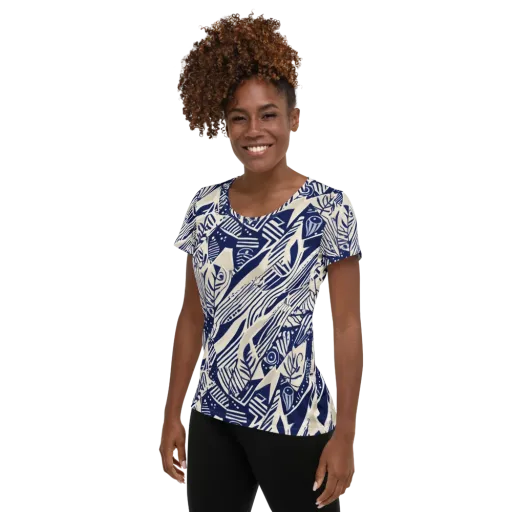 Indigo Jungle on a Women's Athletic T-Shirt