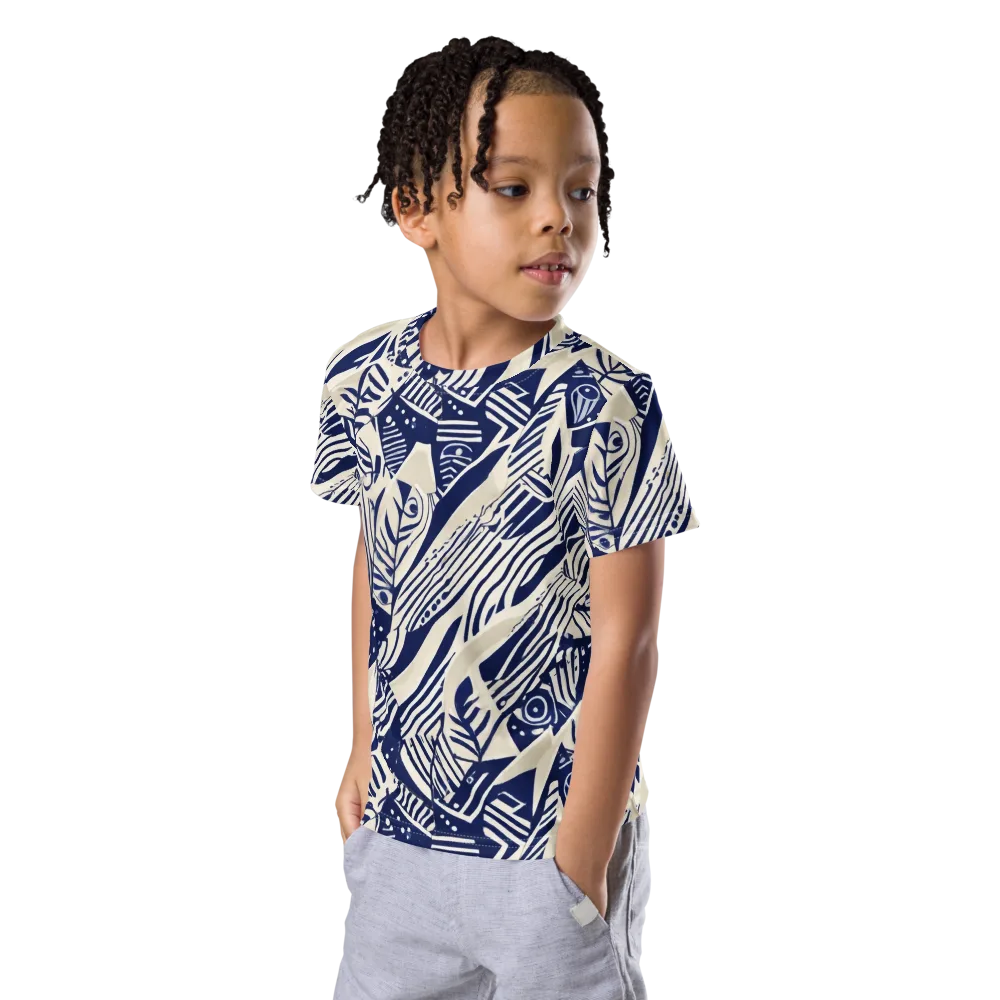 Indigo Jungle on Kids Crew Neck T-Shirt — Left Front