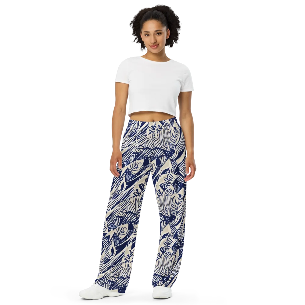 Indigo Jungle on Wide-Leg Pants — Front
