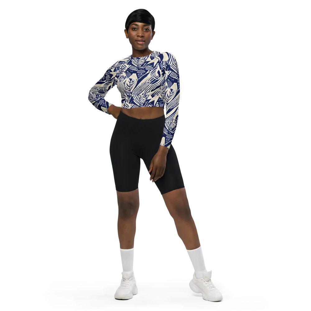 Indigo Jungle on Long Sleeve Crop Top — Front