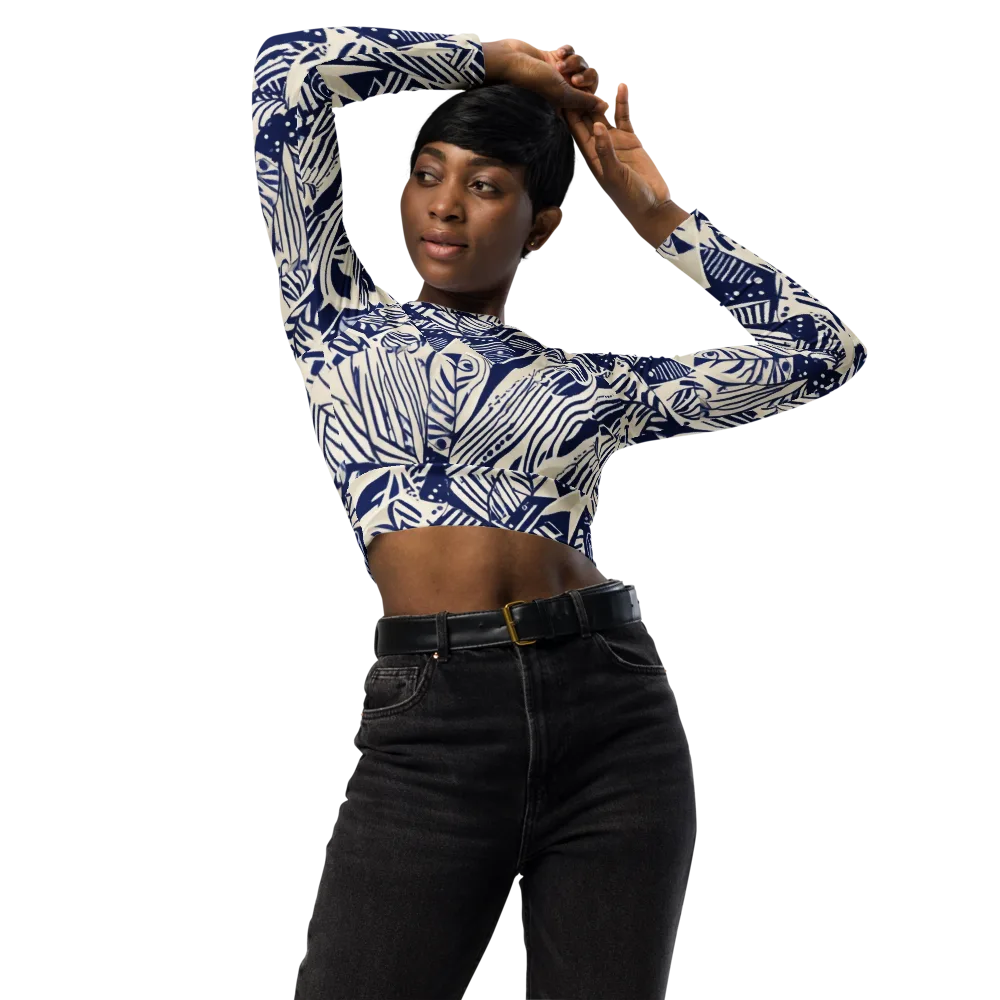 Indigo Jungle on Long Sleeve Crop Top — Front