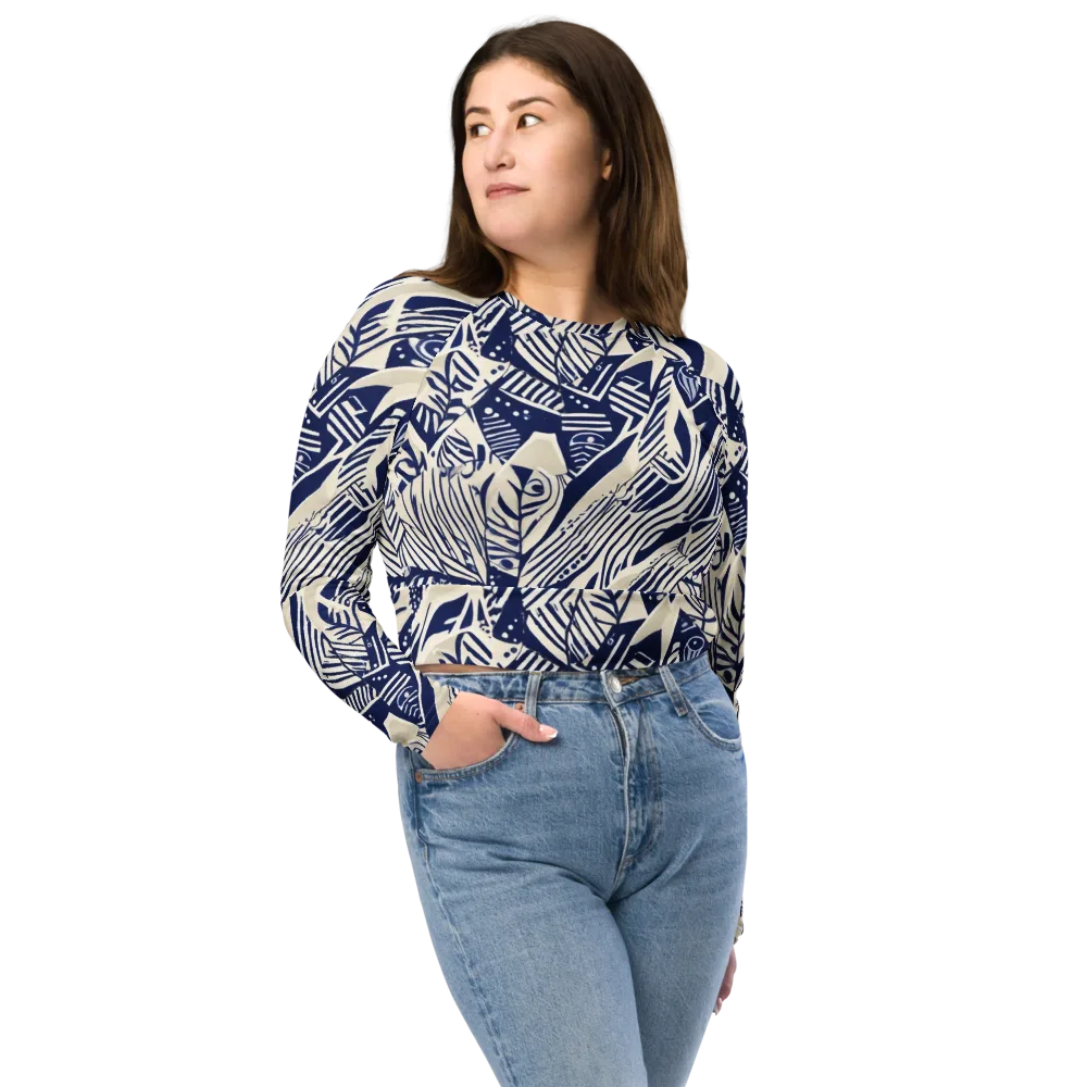 Indigo Jungle on Long Sleeve Crop Top — Front