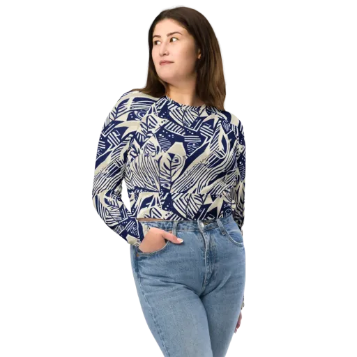 Indigo Jungle on a Long Sleeve Crop Top