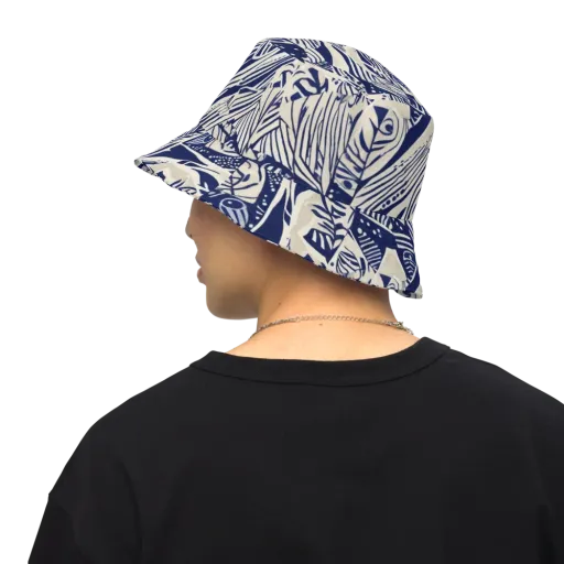 Indigo Jungle on a Reversible Bucket Hat