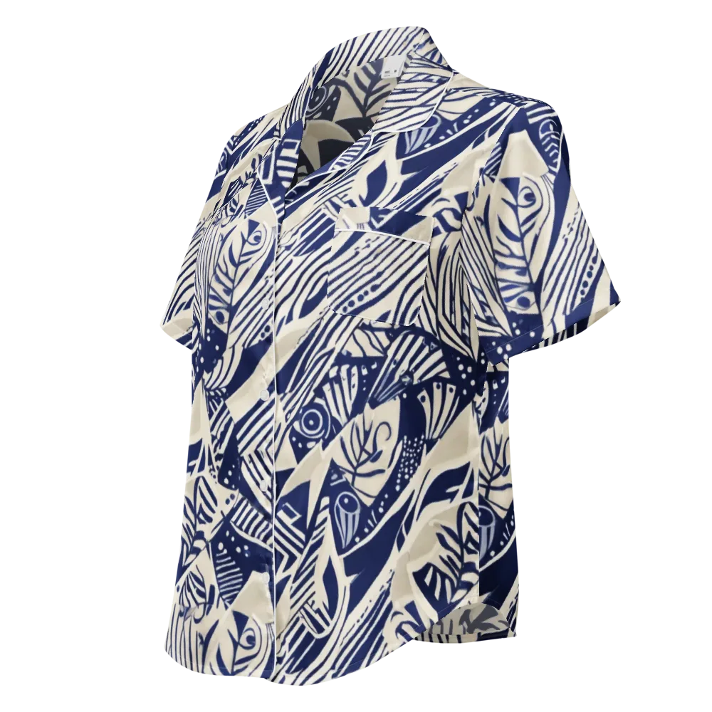 Indigo Jungle on Women's Short Sleeve Pajama Top — Left Front